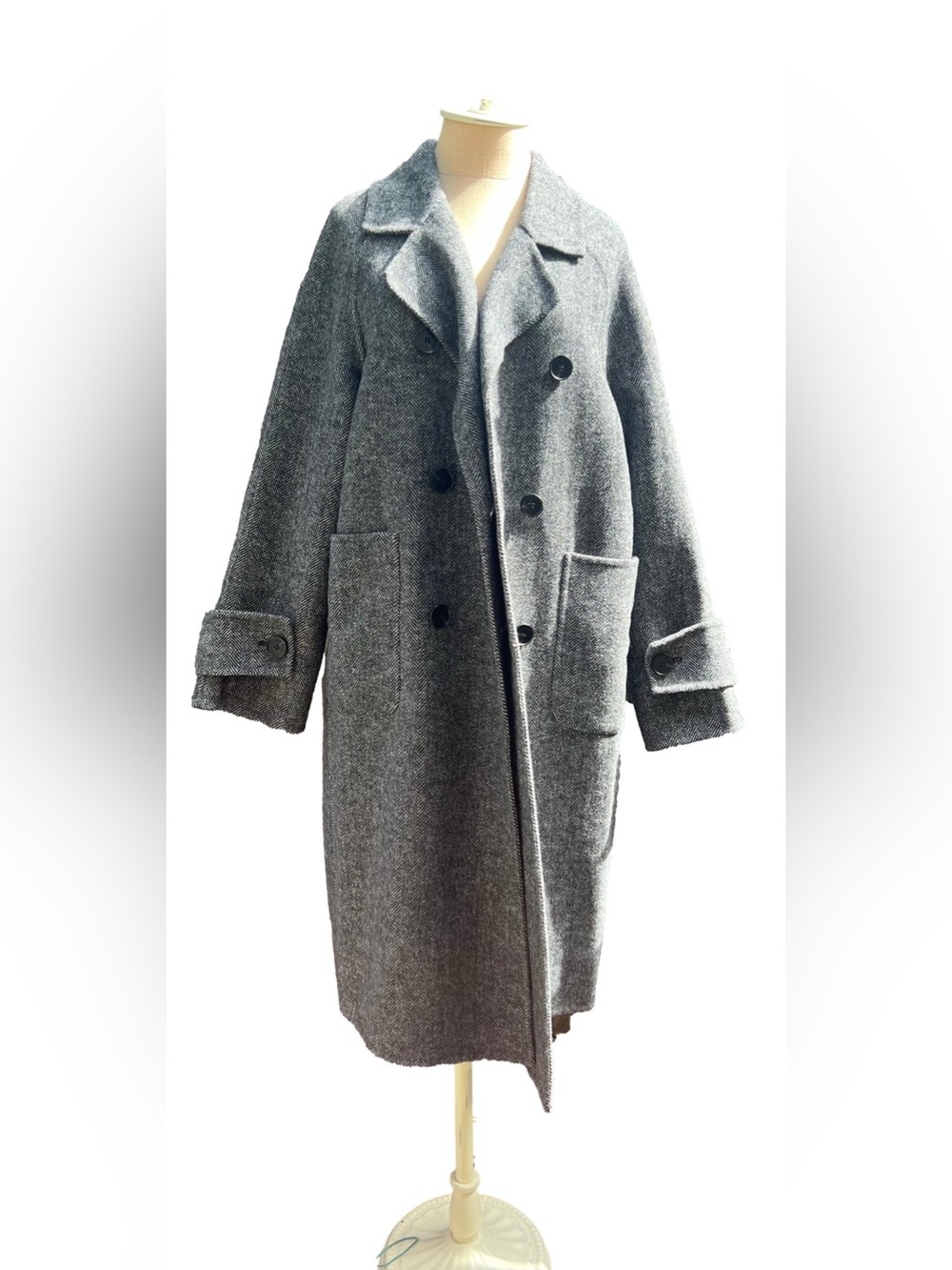 Belle and Bloom Charcoal Herringbone Wool Coat - Rumor Has it Coat - Size Medium - Picture 7 of 12